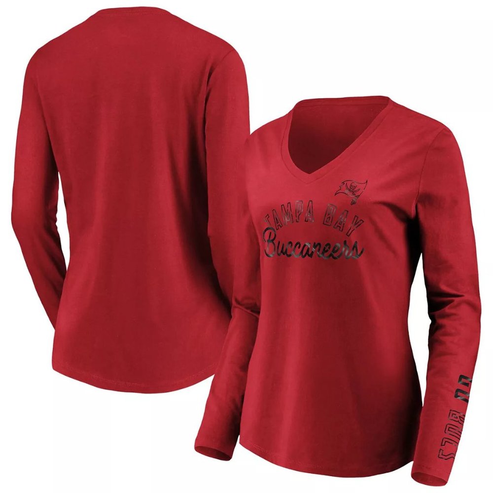NWT Tampa Bay Buccaneers All Out Glitz Long Sleeve V-Neck T-Shirt